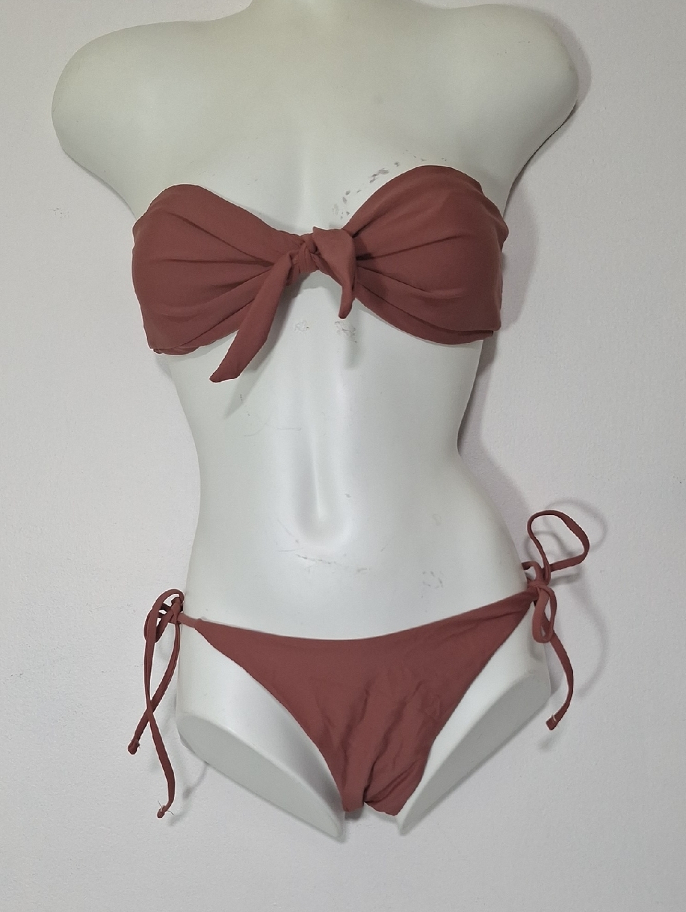 Zaful Tie-Front Bandeau Bikini Set Rust Brown